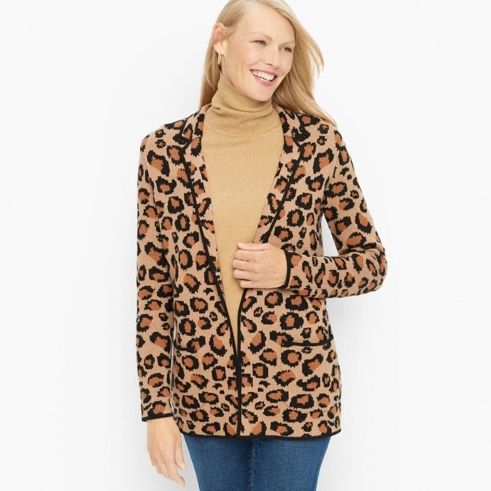 NWT New $179 Talbots Leopard Wool Sweater Blazer Size S Petite